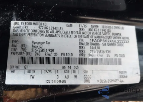 2016 Ford Focus Se z USA, uszkodzony, nr VIN 1FADP3K2XGL233332